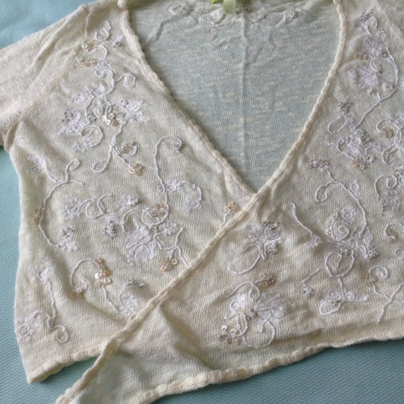 Sigrid Olsen cream embroidered crop top - Picture 1 of 11